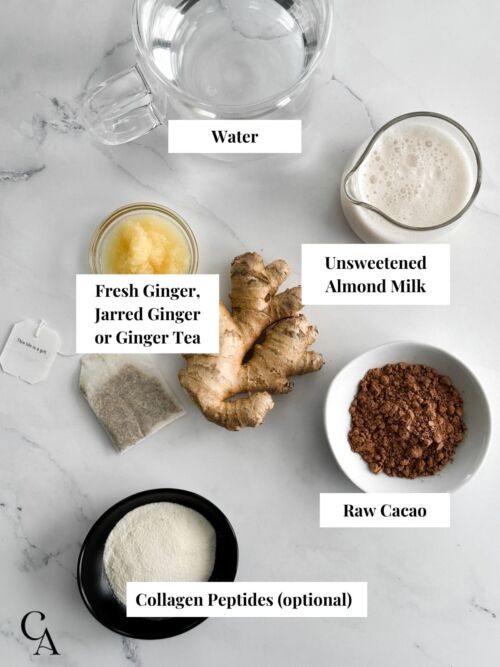 Ingredients on a marble countertop.