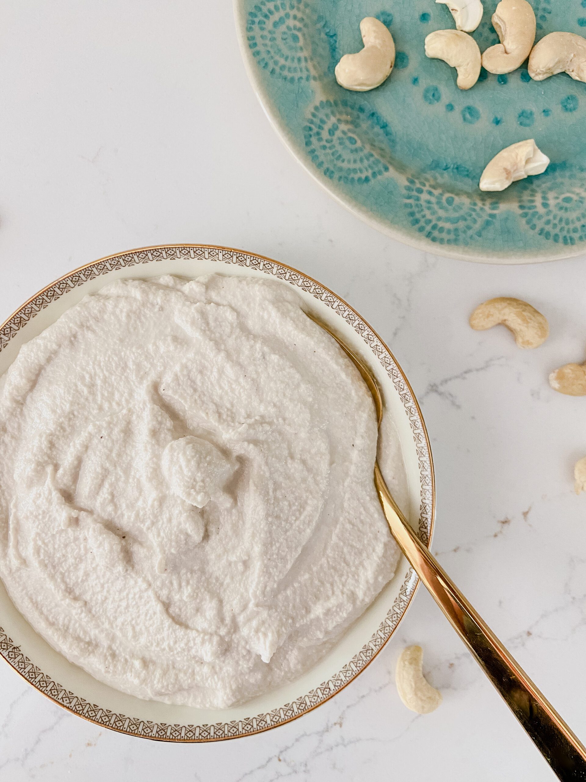 A bowl of cashew cream sauce.
