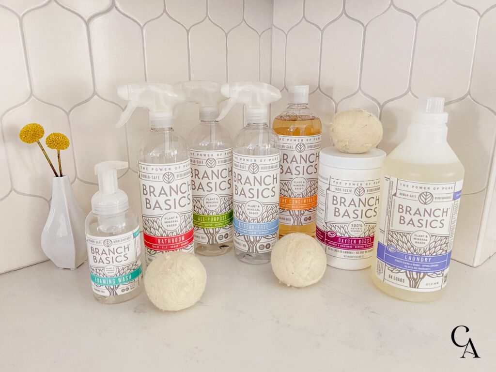 Bottles of Branch Basics natural cleaning products.