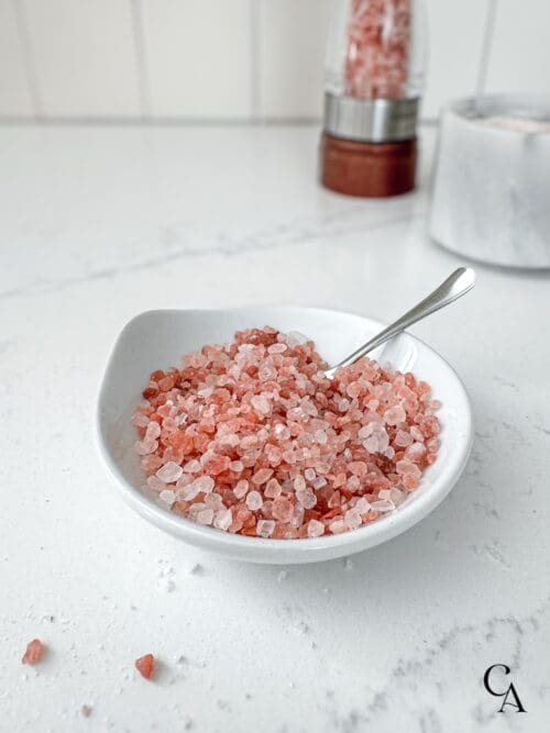 Himalayan salt in a pinch bowl.