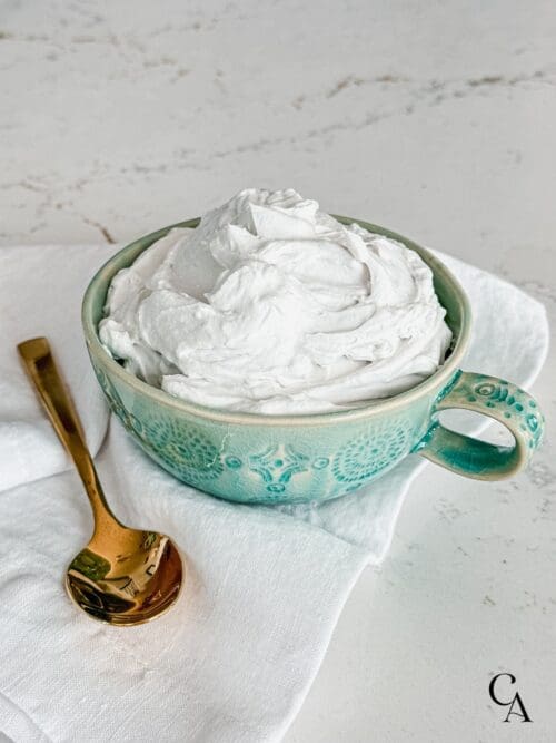 A bowl of dairy-free whipped cream.