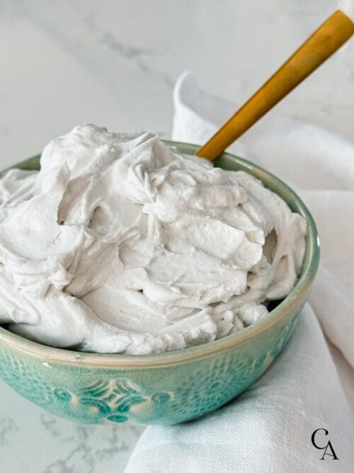 Vegan whipped cream in a bowl.