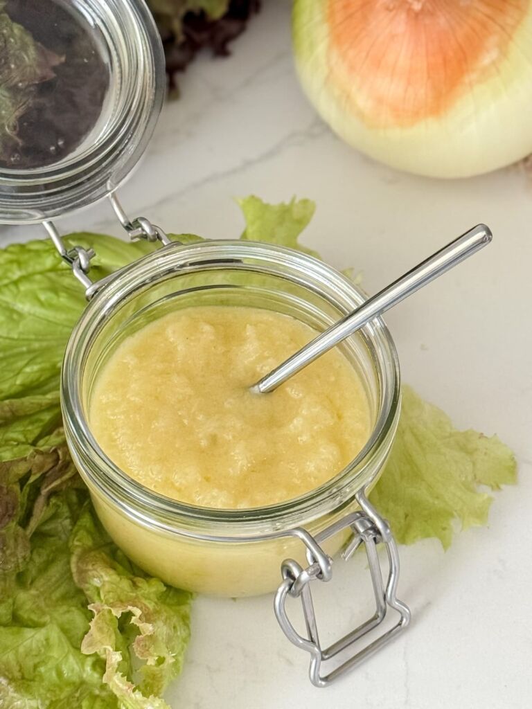 A jar of salad dressing.