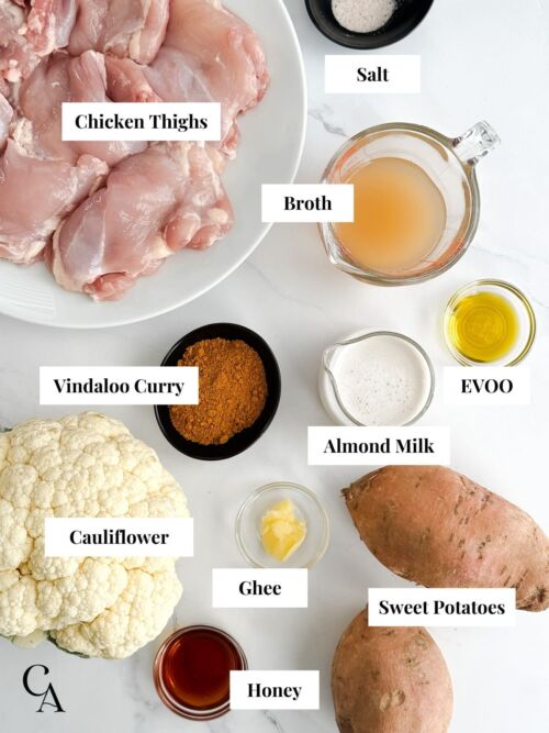 Ingredients on a marble countertop.