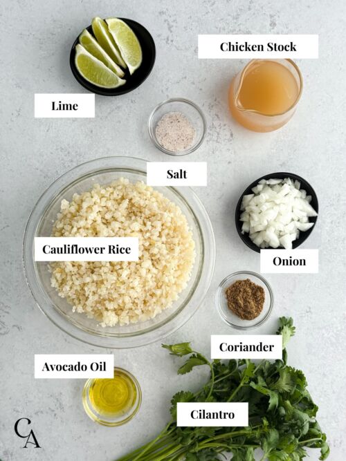 Bowls of ingredients on a stone countertop.