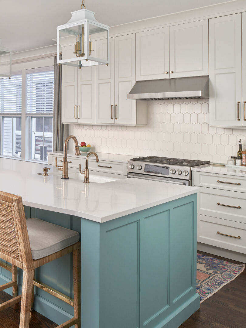 Partial view of a home kitchen decorated with modern decor.