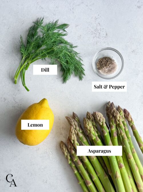 Labeled ingredients on a light gray surface.